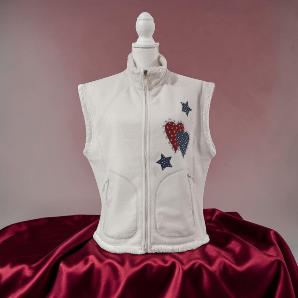 STORM CREEK WOMEN'S VEST WITH HEART AND STAR ACCENTS IVORY XL - Picture 1 of 8